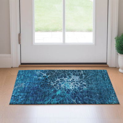 Premium Machine Washable Fehr Navy Rug