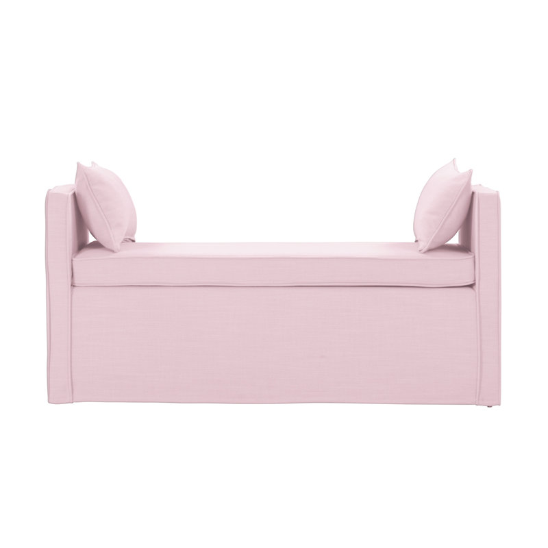 Ramvir 53" Paisley Linen Upholstered Bench, Rose clair et noir
