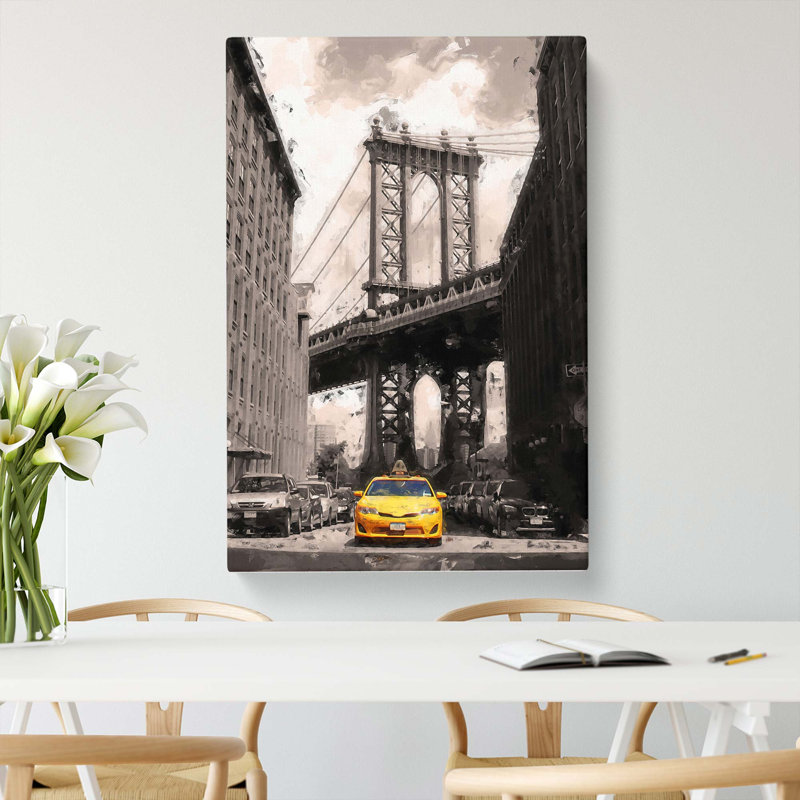 Yellow Taxi Cab In New York City In Abstract - Wrapped Canvas Print, 50cm H x 35cm W x 3cm D