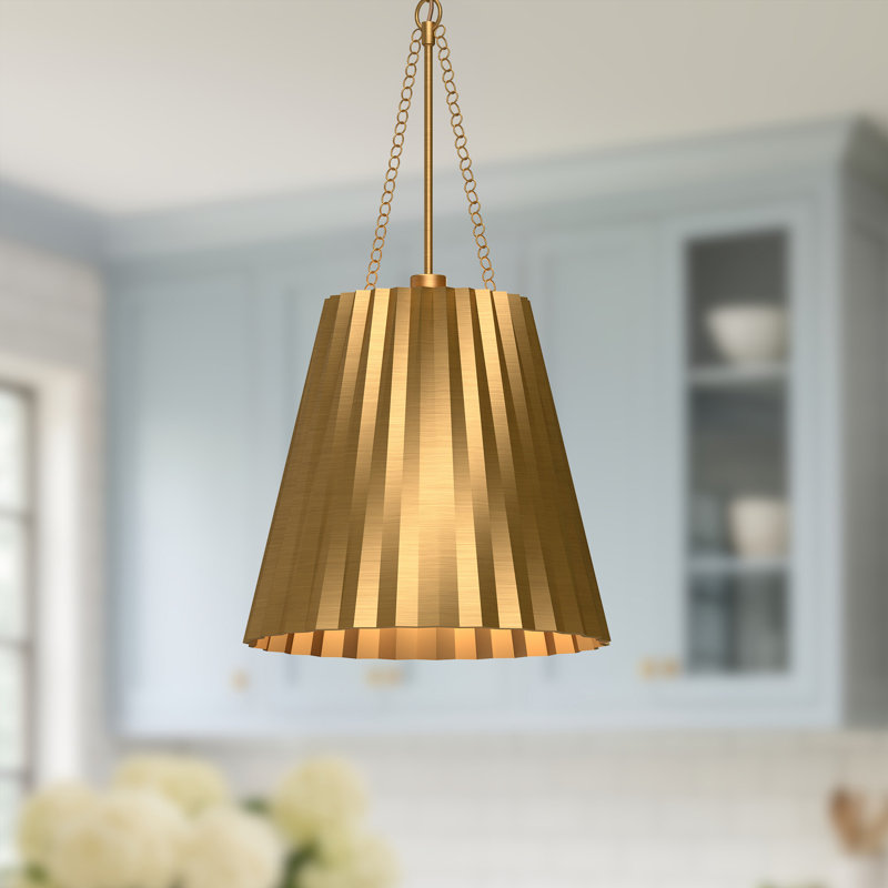 Luminaire suspendu simple 1 lumière Tindra, H 27,25 po x l 16 po x P 16 po, Doré vieilli