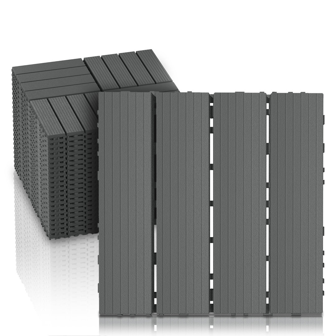 Interlock Deck Tiles 12x12 Inches, Outdoor Patio Flooring Tiles - 44-Pack Plastic Pavers for Deck, Poolside, Porch, Balcony - Anti-Slip Surface, Easy