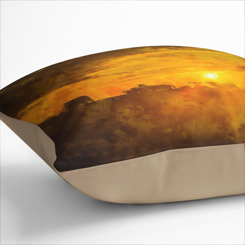 Flock Sheep and Sunset Scatter Cushion, 40cm H x 40cm W x 15cm D, Stone