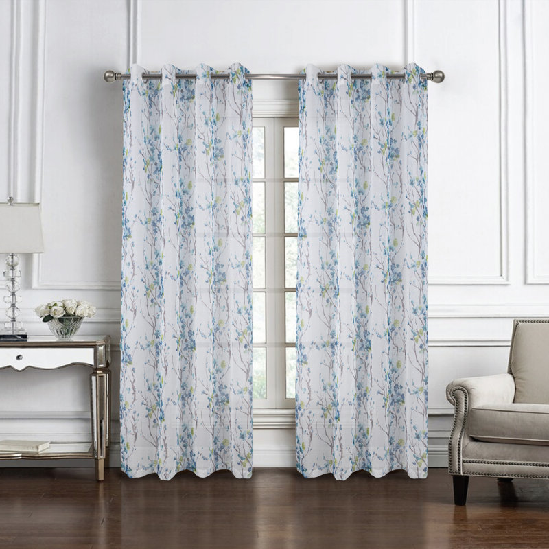 Panneau de rideau transparent Shunya, L 54 po x L 90 po, Bleu