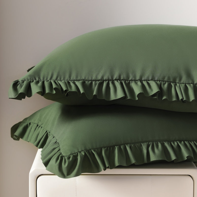 Paquet de 2 taies décoratives à bord froncé, enveloppes décoratives pour chambre à coucher, Très grand lit, Vert olive