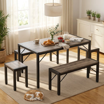 Pendry 6 - Person Dining Set, Dining Table with 2 Long Benches and 2 Short Benches