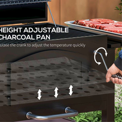 Charcoal Grill From , With Adjustable Height, Folding Shelves, Thermometer, Bottle Opener & Wheels For Patio, Portable Grill, 8 Hooks Tools, Wheels,