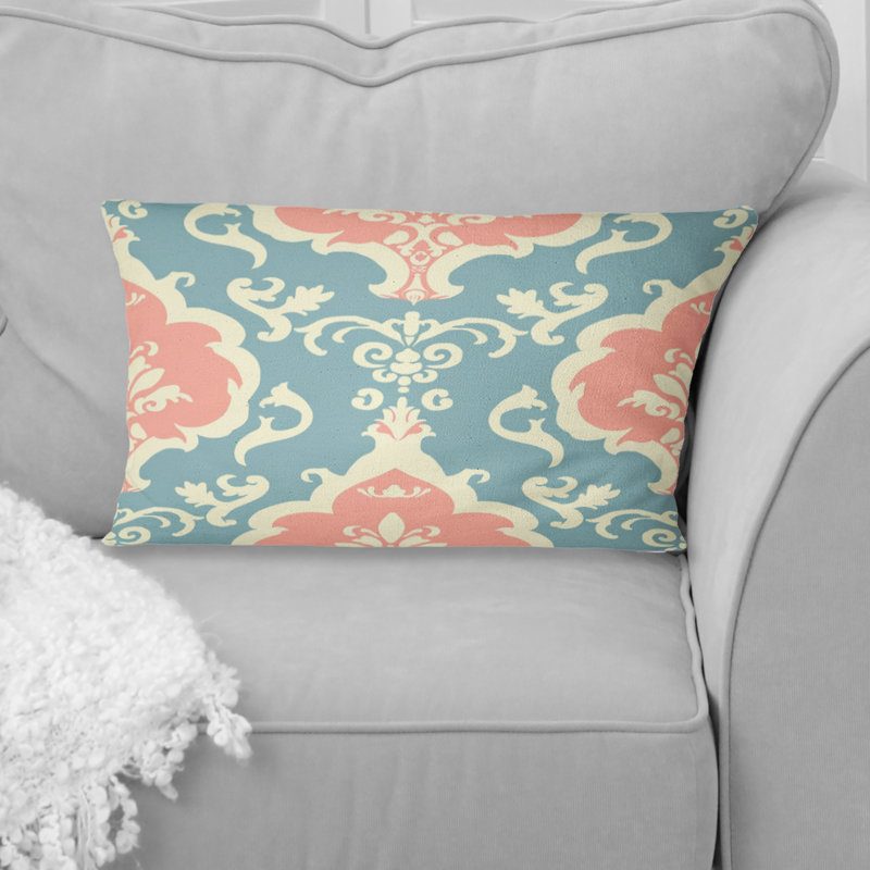 Imprimé damassé bleu pastel - Coussin Country, Forme rectangulaire, H 12 po x l 20 po