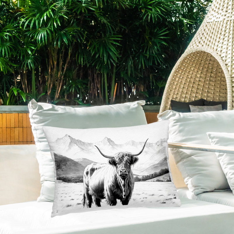 Coussin Highland, Rectangle H 14 po x l 20 po, Bétail noir