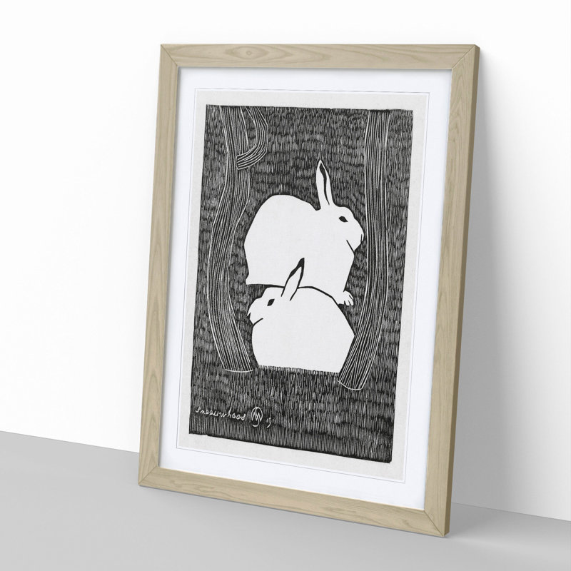 Two Snow Hares by Samuel De Mesquita - Picture Frame Painting, Oak Framed, 65cm H x 48cm W x 2cm D