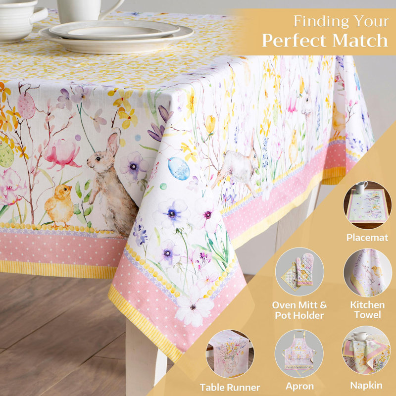 Maison d' Hermine Table Cloth Rectangle Table 100% Cotton 70 x 108 Inches Tablecloth Reusable Decorative for Dining Room Farmhouse Home Valentines Day Decorations Spring Summer - Easter Zest