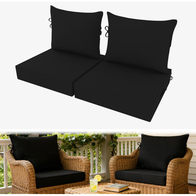 Ensemble de 2 coussins de chaise d'extérieur résistants à la décoloration, coussins de siège profond 22 x 22 avec housse amovible, coussins de siège de remplacement en mousse à haute résilience 28D avec canapé, fauteuil Adirondack, canapé modulaire, noir