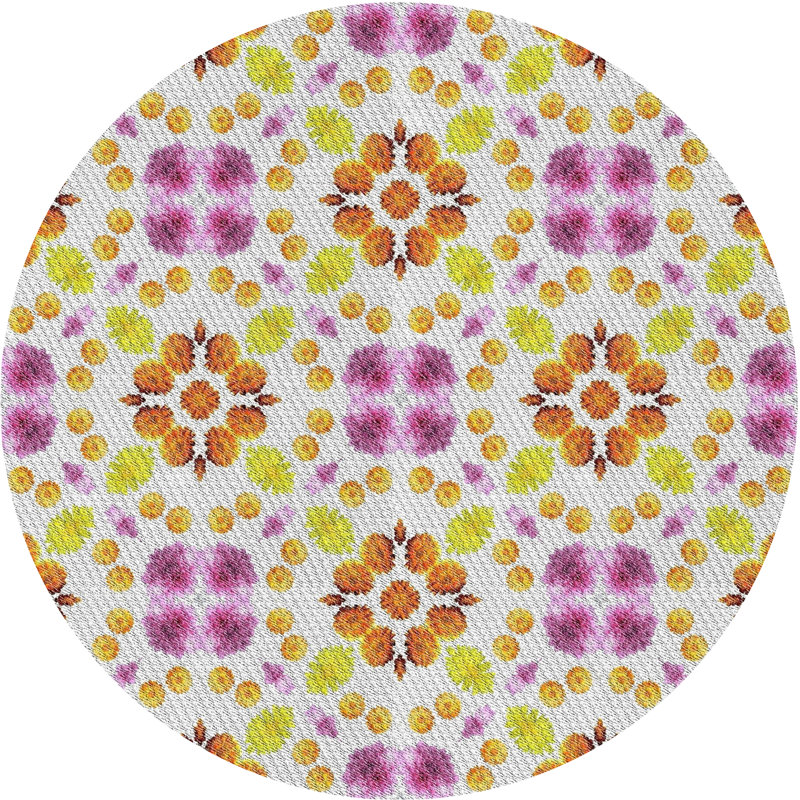 Tapis rose/brun tissé à la machine, Rond 3 pi