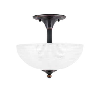 Xanthos Semi-Flush 2 Bulbs With 13" Clear Ribbed Glass