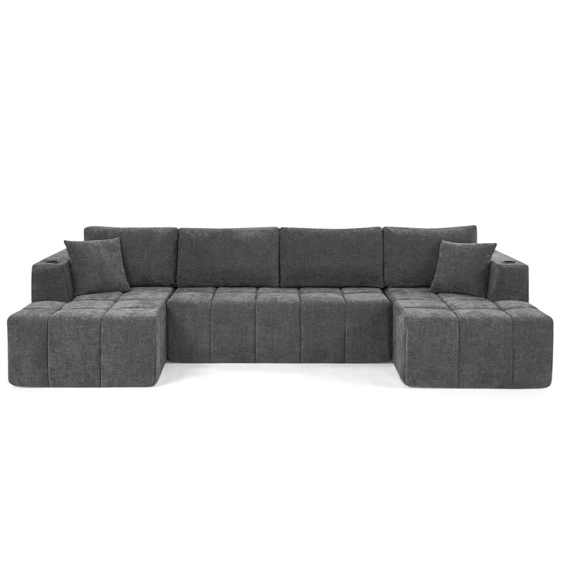 Canapé modulaire en chenille de 132 po en U, DARK GREY Chenille