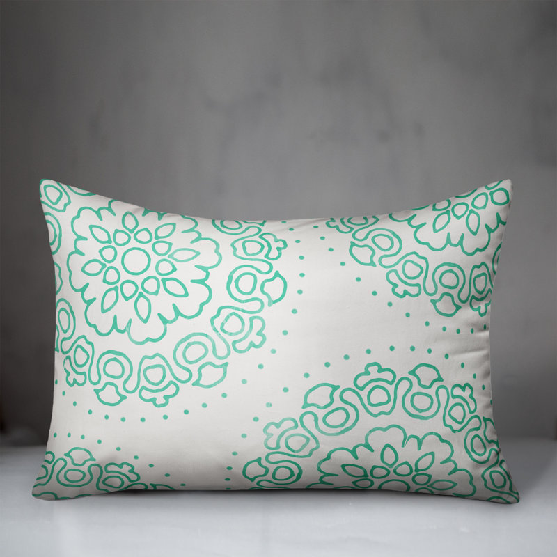 Floral Outdoor Reversible Throw Pillow, Teal