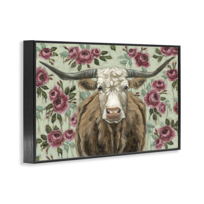«Longhorn with Magenta Blooms», estampe numérique, design par Sara G. Designs