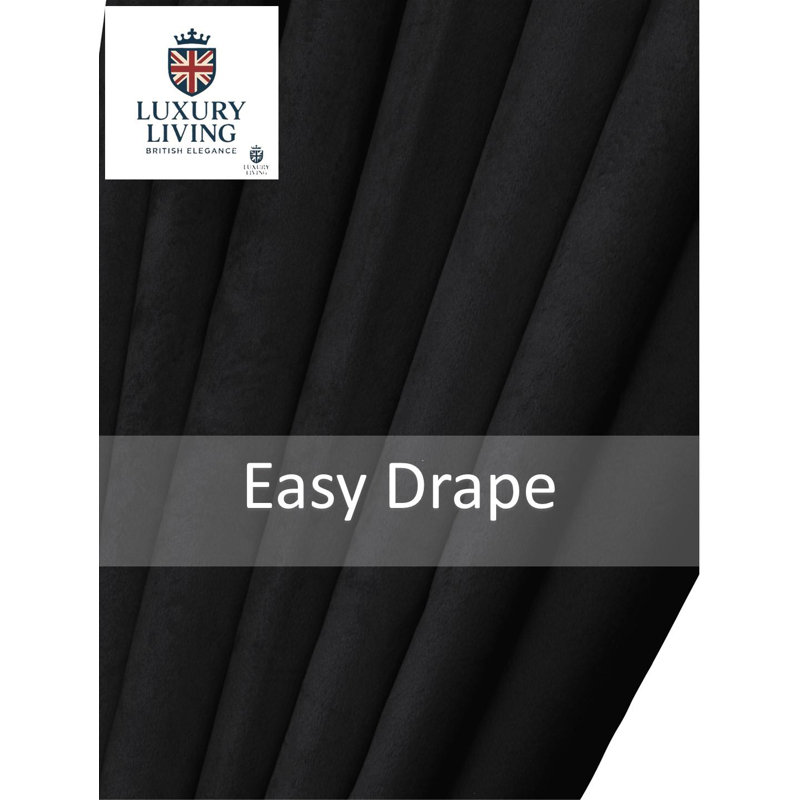 Triple Woven Blackout Velvet Ring Top Curtains with Cascading Diamante Studs, Black, 117cm Width x 137cm Drop