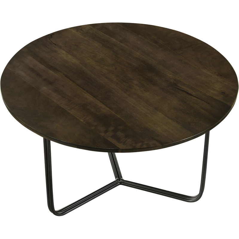 Table d'appoint polyvalente ronde en bois de manguier avec base naturelle et structure en bronze industriel