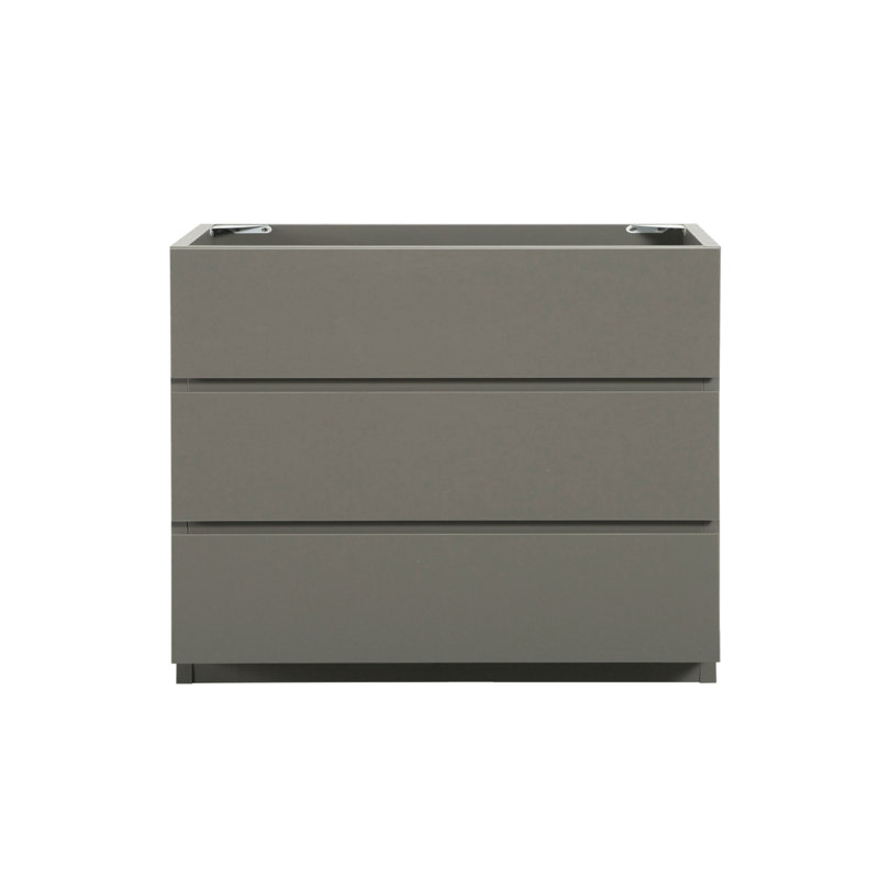 Alice-36F-102, armoire de plancher SANS lavabo, couleur grise, avec trois tiroirs, pré-assemblée