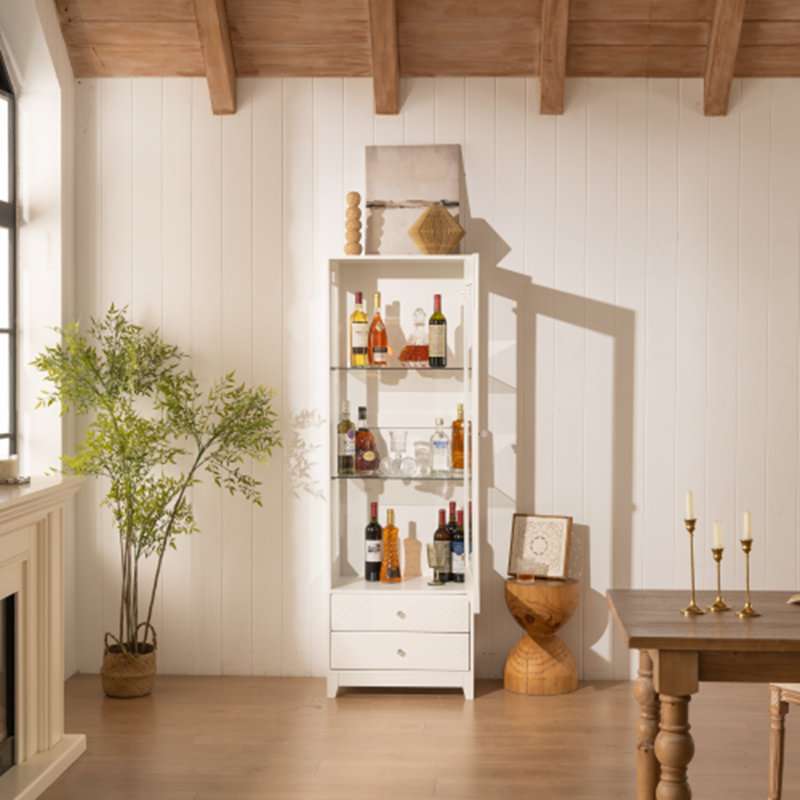 Vitrine de 71 po de hauteur avec porte vitrée simple, armoire à vin, armoire à vin avec 5 lumières DEL de plafond réglables pour le salon, la maison, le bar, le studio ou l'espace de travail - Blanc