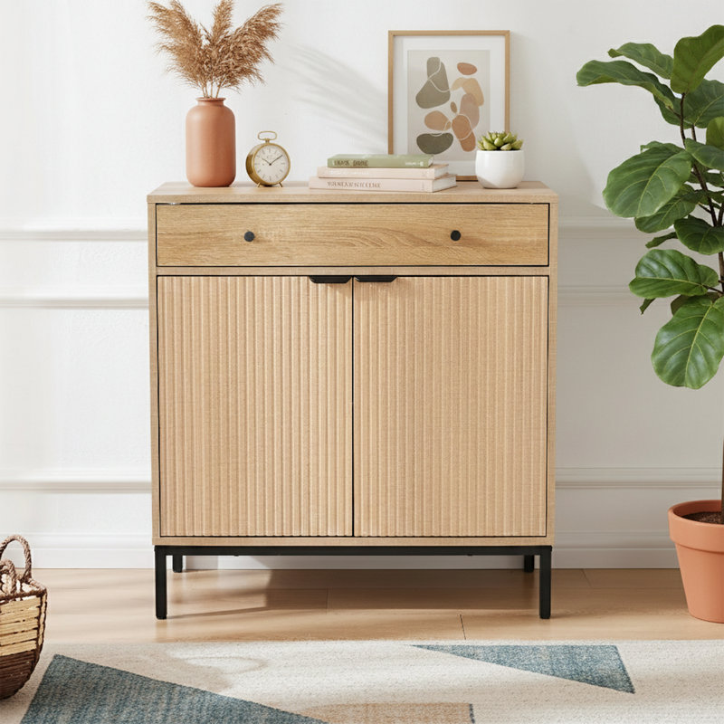 Buffet 31 "de largeur avec cannelures et tablettes réglables - gris, Beige