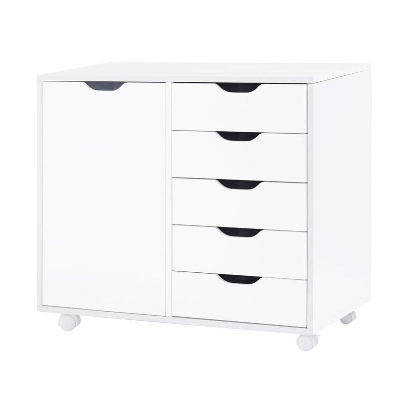 Inbox Zero 5 Drawer Chest, Wood Storage Dresser Cabinet with Wheels ...