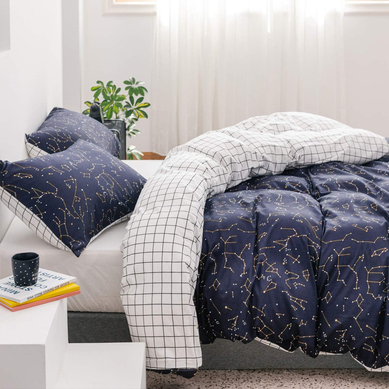 3 PCS Cosmic Constellation Duvet Cover Ultra Soft & Breathable Comforter Cover, King Duvet Cover + 2 Shams