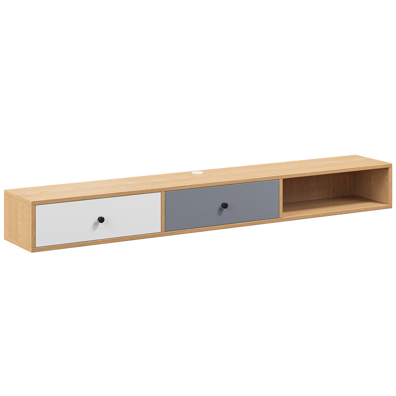 Meuble télé 55 po avec tablette murale et 2 portes, H 7,9 po x L 55 po x l 9,4 po