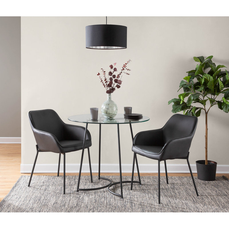 Contemporary Round Glass Dining Table with Geometric Metal Frame