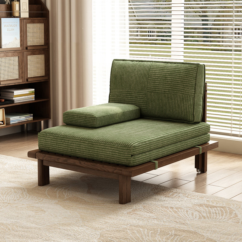 100.1Cm Corduroy Armless Convertible Sofa & Chaise, Green