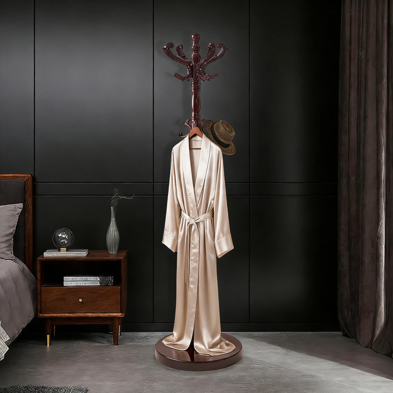 Solid Wood Freestanding Coat Rack With 14 Hooks, Vintage Style Entryway Hallway Coat Tree Hanger Stand, Sturdy Round Base For Heavy Duty Use