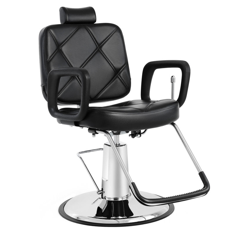 Black 360 Degree Rotation Height Adjustable Faux Leather Barber Chair for Left Handed