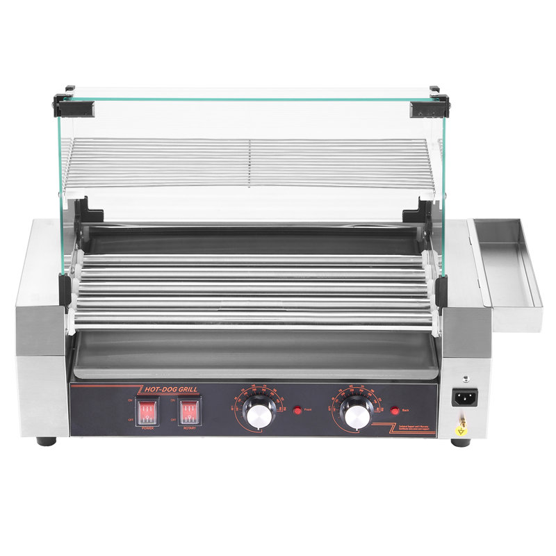 Electric Hot Dog Roller Commercial Grill Cooker Machine with Cover, 17.30" W x 23" L