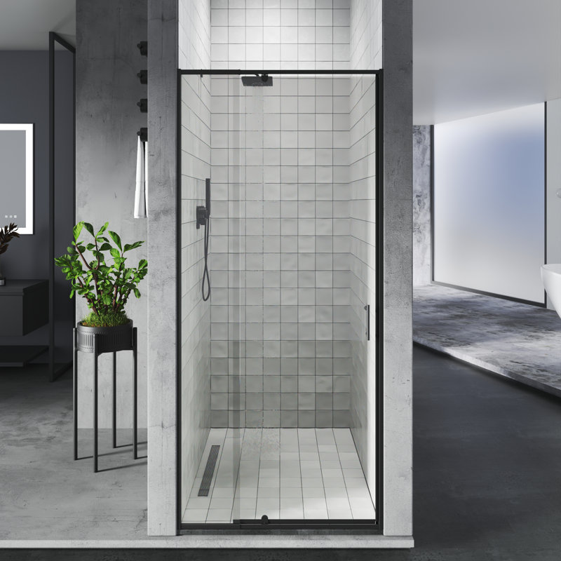28"-32"W X 72"H Premium Pivot Swing Semi-Frameless Shower Door With 1/4"Tempered Clear Glass, Black