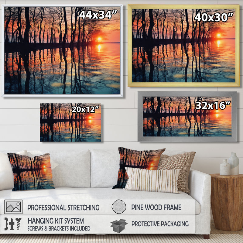 Décoration murale Castleberry - coucher de soleil, H 12 po x l 20 po x P 1 po, Toile avec cadre flottant noir