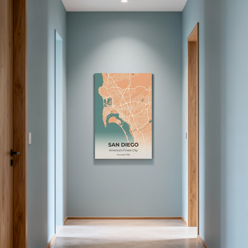«Scenic & Cityscapes San Diego City Map», reproduction d'art, H 24 po x l 16 po