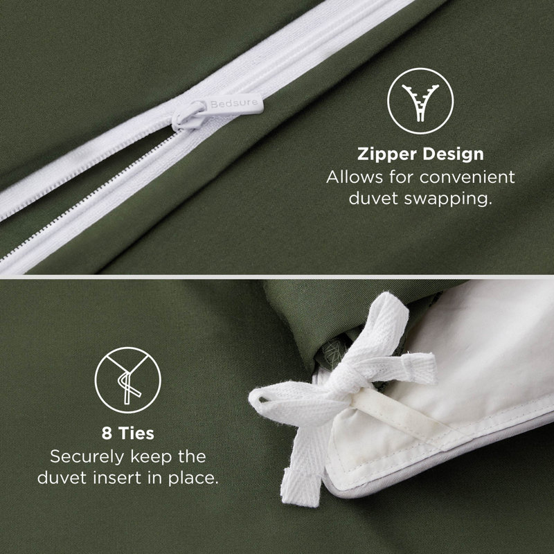 Bedsure Cooling of Rayon Derived from Bamboo, Queen Duvet Cover + 2 Shams, Olive Green