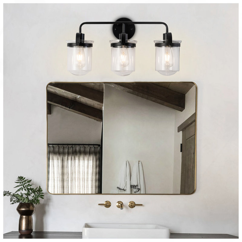 3 lumières avec abat-jour en verre transparent, applique moderne, luminaire d'intérieur industriel pour salle de bain, salon, chambre à coucher, évier de cuisine, douille E26, [sans ampoule]