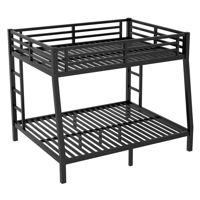 Lit superposé au-dessus de grand lit double en métal pour adolescents et adultes, conception peu encombrante, aucun sommier nécessaire, cadre noir