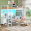 Lit superposé avec 2 bureaux, 6 tiroirs de rangement et 2 boîtes de rangement pour les jouets, petit lit capitaine en métal à DEL pour maximiser l'espace pour 2 enfants-1561635247