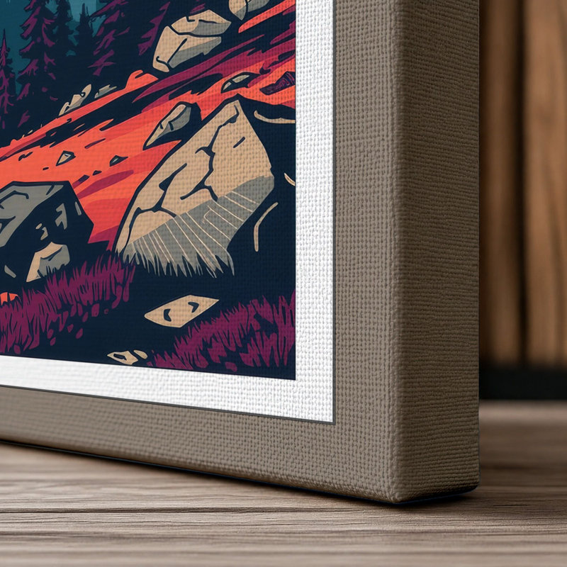Mountain at Sunrise Retro - Wrapped Canvas, 36x24 - 91.4 x 61.0 cm, Taupe Border