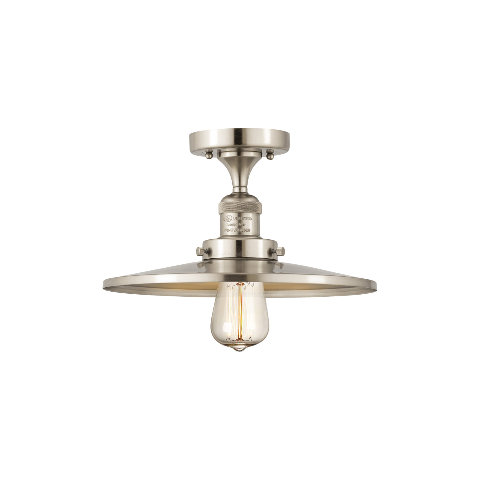 Rouvin Single Light Metal Semi Flush Mount, Brushed Satin Nickel, Brushed Satin Nickel, 6" H x 12" W x 12" D