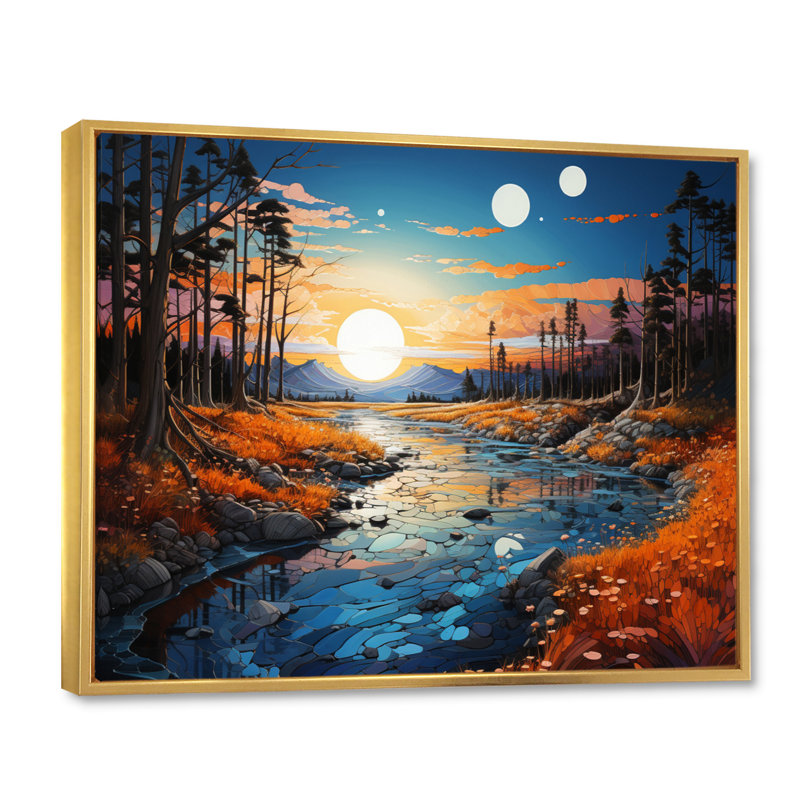 " River Azure Mirrors IV ", 24" H x 32" W x 1" D, Gold Floater Framed