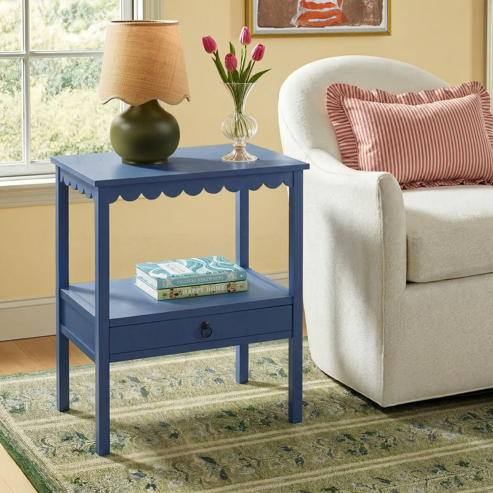 Branden Low Drawer Accent Table, Blue