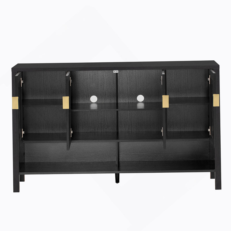 Storage Sideboard With 4 Doors, Buffet With Adjustable Shelves, Accent Cabinet For Living Room, Dining Room, Office, Black