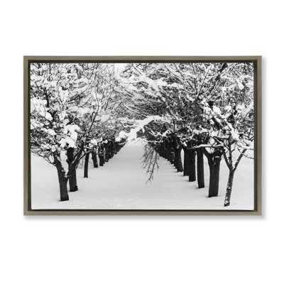 Toile flottante encadrée dorée Winter Tree Pathway par Nancy Crowell