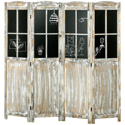 Cloison de style portable, écran d'intimité à 4 panneaux de 5,6 pi de hauteur avec planches noires, bois pour écrans de beauté