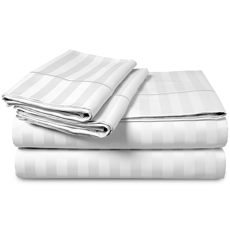 Microfibre 250 Thread Count Reversible Stripe Duvet Cover set for rooms, Double - 2 Standard Pillowcases, White