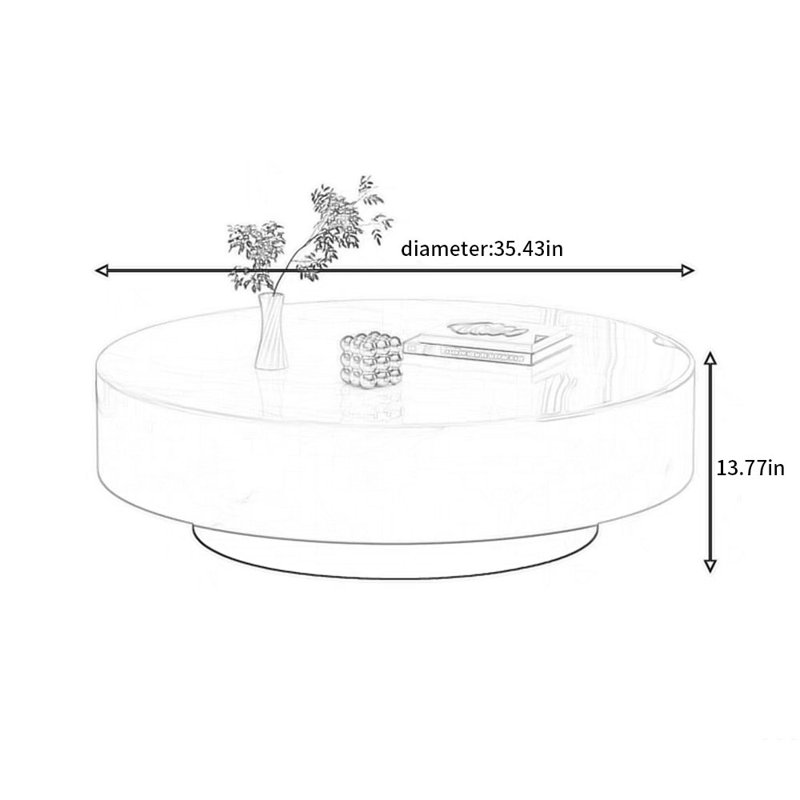 Simple luxury cream style marble coffee table, 13.77" H x 35.43" L x 35.43" W