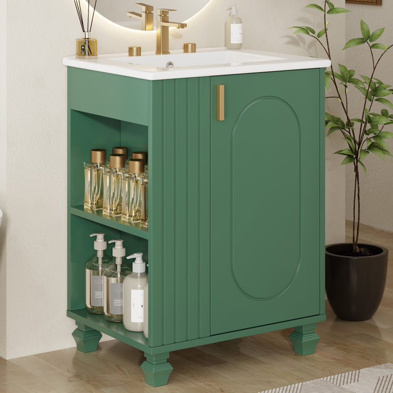 Meuble-lavabo simple 24 po avec comptoir en céramique 24 po, Vert